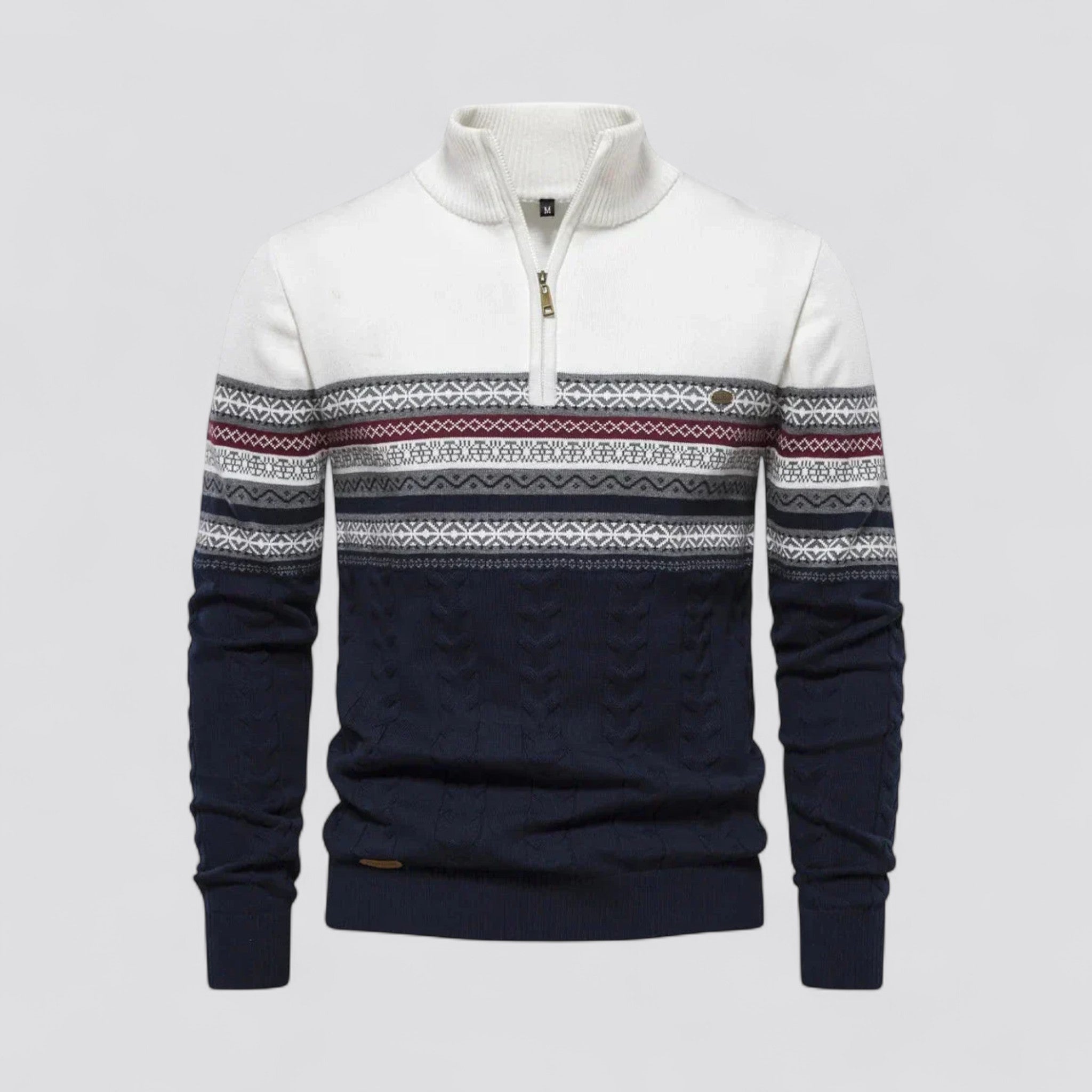 HENRIK | FAIR ISLE STRIKTRØJE MED HALV LYNLÅS